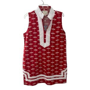 NWT Sail to Sable Red Umbrella Print Sleeveless Tunic Shift Dress XL $168